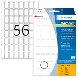 Etiketten Movables für Handbeschriftung 12x18mm weiß Herma 10603 (PACK=1792 STÜCK) Produktbild