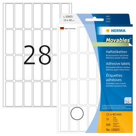 Etiketten Movables für Handbeschriftung 13x40mm weiß Herma 10605 (PACK=896 STÜCK) Produktbild