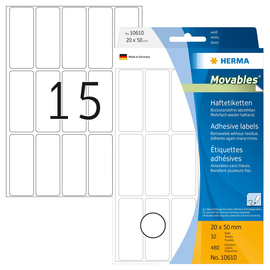 Etiketten Movables für Handbeschriftung 20x50mm weiß Herma 10610 (PACK=480 STÜCK) Produktbild