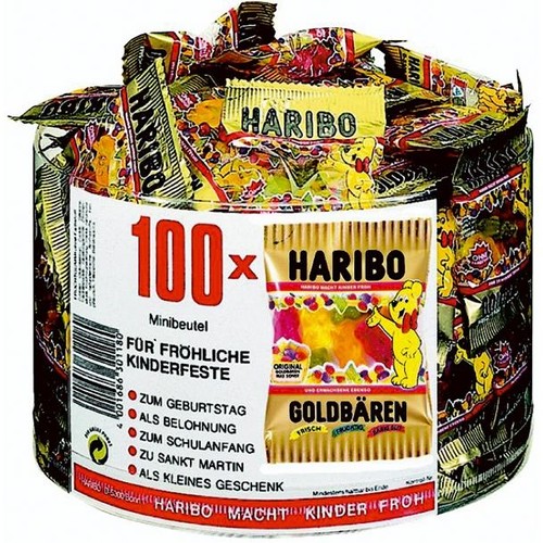 Haribo Minibeutel Fruchtgummi Goldbären (DS=100 BEUTEL) Produktbild Front View L