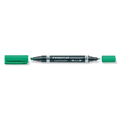 Folienstift Lumocolor duo 348 F+M 0,6mm fein + 1,2mm mittel grün wasserfest Staedtler 348-5 Produktbild Additional View 1 L