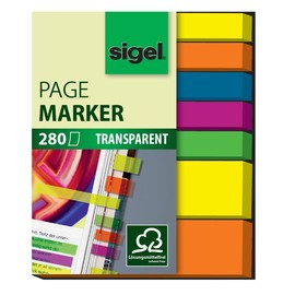 Haftmarker Film Mix 50x8mm + 50x20mm 5+2 Farben transparent Sigel HN616 (PACK=7x 40 STÜCK) Produktbild