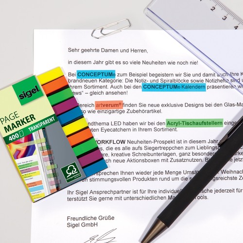 Haftmarker Film Micro 50x8mm 2x5 Farben transparent Sigel HN617 (PACK=10x 40 STÜCK) Produktbild Additional View 1 L