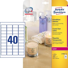 Etiketten Laser+Kopier 45,7x25,4mm auf A4 Bögen kristallklar Zweckform L7781-25 (PACK=1000 STÜCK) Produktbild