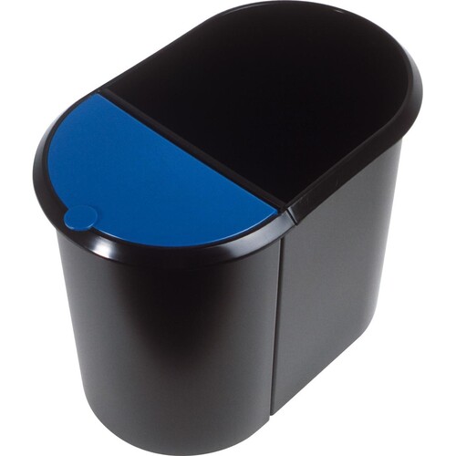 Duo-System-Papierkorb 20l + 9l mit Deckel schwarz/blau Helit H6103993 Produktbild Front View L