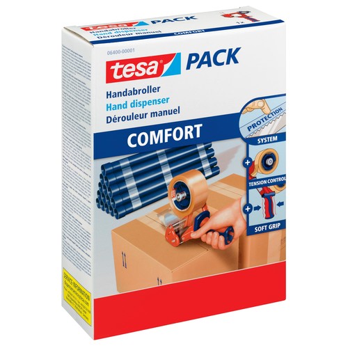 Handabroller Tesapack Comfort für Packbänder füllbar bis 50mm x 66m rot/blau Tesa 0640000001-02 Produktbild Additional View 2 L
