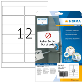 Etiketten Inkjet+Laser+Kopier 99,1x42,3mm auf A4 Bögen Movables weiß wiederablösbar Herma 10017 (PACK=300 STÜCK) Produktbild