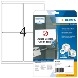 Etiketten Inkjet+Laser+Kopier 99,1x139mm auf A4 Bögen Movables weiß wiederablösbar Herma 10019 (PACK=100 STÜCK) Produktbild