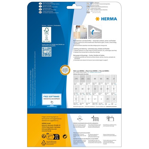 Etiketten Inkjet+Laser+Kopier 199,6x143,5mm auf A4 Bögen Movables weiß wiederablösbar  Herma 10020 (PACK=50 STÜCK) Produktbild Additional View 1 L