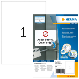 Etiketten Inkjet+Laser+Kopier 210x297mm auf A4 Bögen Movables weiß wiederablösbar Herma 10315 (PACK=100 STÜCK) Produktbild