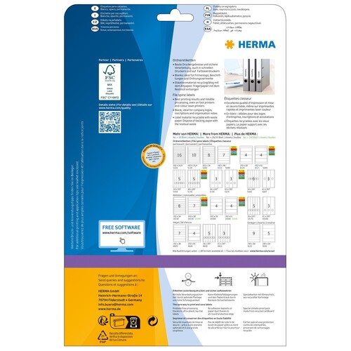 Rückenschilder zum Bedrucken 38x297mm lang schmal auf A4 Bögen Movables weiß wiederablösbar Herma 10175 (PACK=125 STÜCK) Produktbild Additional View 1 L