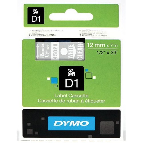 Schriftband D1 12mm/7m weiß auf transparent Dymo S0720600 (ST=7 METER) Produktbild