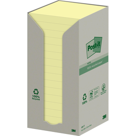 Haftnotizen Post-it Recycling Notes Tower 76x76mm gelb Papier 3M 654-1T (ST=16x 100 BLATT) Produktbild