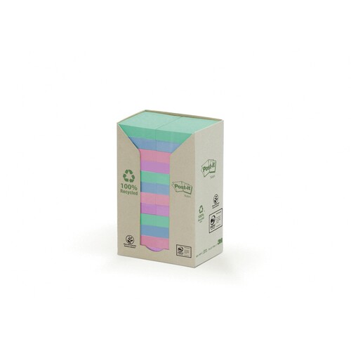 Haftnotizen Post-it Recycling 3M Notes Tower 38x51mm rosa/mint/hellblau/flieder Papier 653-1RPT (ST=24x 100 BLATT) Produktbild Front View L