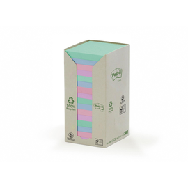 Haftnotizen Post-it Recycling Notes 3M Tower 76x76mm rosa/mint/hellblau/flieder Papier 654-1RPT (ST=16x 100 BLATT) Produktbild