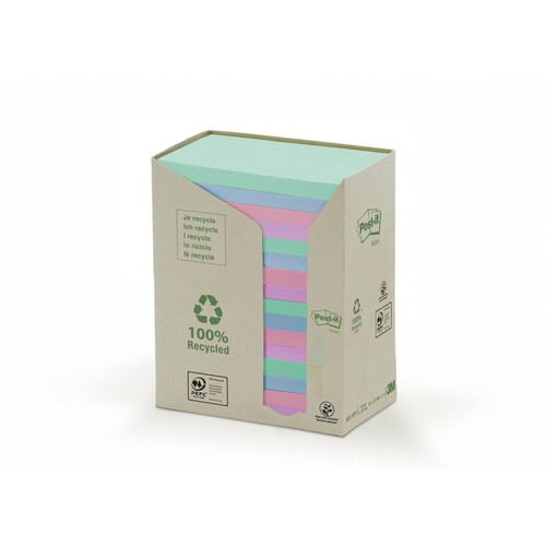 Haftnotizen Post-it Recycling Notes 3M Tower 127x76mm rosa/mint/hellblau/flied Papier 655-1RPT (ST=16x 100 BLATT) Produktbild Front View L