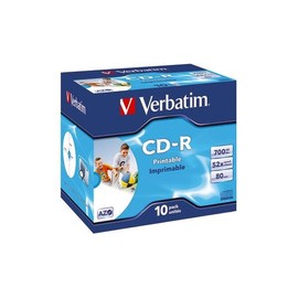 CD Rohling CD-R bedruckbar Jewel Case 52er Speed 700MB/80Min. Verbatim 43325 (PACK=10 STÜCK) Produktbild