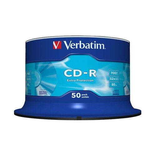 CD Rohling CD-R Extra Protection Spindel 52er Speed 700MB/80Min. Verbatim 43351 (PACK=50 STÜCK) Produktbild Front View L
