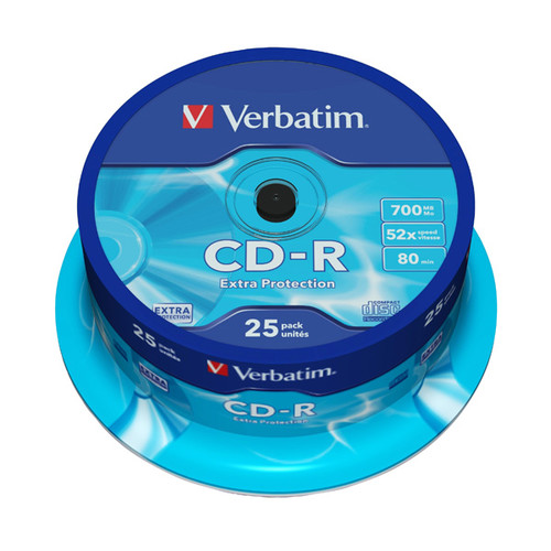 CD Rohling CD-R Extra Protection Spindel 52er Speed 700MB/80Min. Verbatim 43432 (PACK=25 STÜCK) Produktbild Front View L