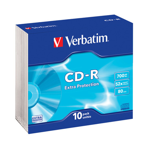 CD Rohling CD-R Extra Protection Slim Case 52er Speed 700MB/80Min. Verbatim 43415 (PACK=10 STÜCK) Produktbild Front View L