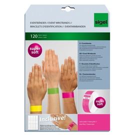 Eventbänder mit Etiketten 26cm neonpink besonders weiches Material Sigel EB210 (PACK=120 STÜCK) Produktbild