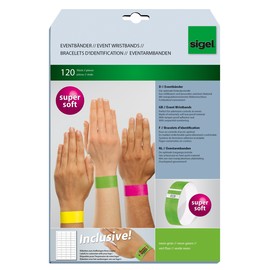 Eventbänder mit Etiketten 26cm neongrün besonders weiches Material Sigel EB212 (PACK=120 STÜCK) Produktbild