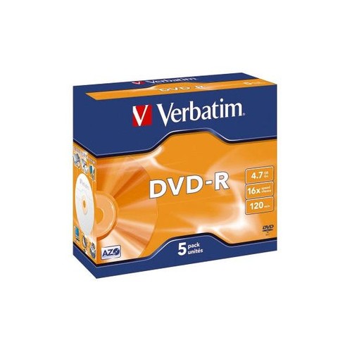 DVD-R 16fach Jewel Case 4,7GB/120Min. Verbatim 43519 (PACK=5 STÜCK) Produktbild Front View L