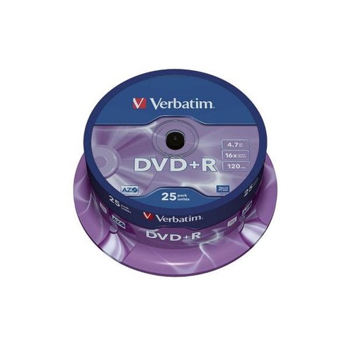 DVD+R 16fach Spindel azo silber 4,7GB/120Min. Verbatim 43500 (PACK=25 STÜCK) Produktbild Front View L