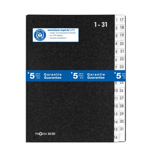 Pultordner 32 Fächer 1-31 A4 schwarz Hartpappe Pagna 24321-04 Produktbild Additional View 1 L
