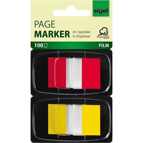 Haftmarker Z-Marker Film Color-Tip 25x43mm rot+gelb transparent Sigel HN496 (PACK=2x 50 STÜCK) Produktbild