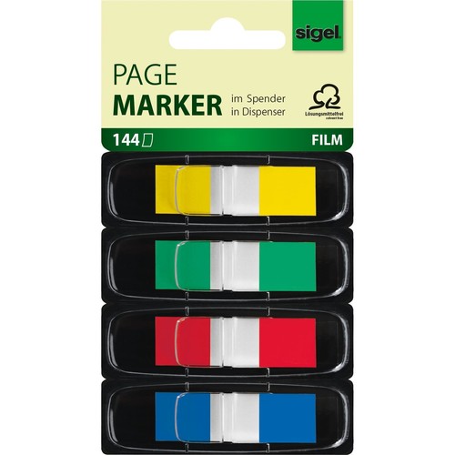 Haftmarker Z-Marker Film Color-Tip 12x43mm 4 Grundfarben transparent Sigel HN495 (PACK=4x 36 STÜCK) Produktbild