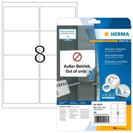 Etiketten Inkjet+Laser+Kopier 99,1x67,7mm auf A4 Bögen Movables weiß wiederablösbar Herma 10018 (PACK=200 STÜCK) Produktbild