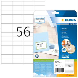 Etiketten PREMIUM Inkjet+Laser+Kopier 52,5x21,2mm auf A4 Bögen weiß permanent Herma 5052 (PACK=1400 STÜCK) Produktbild