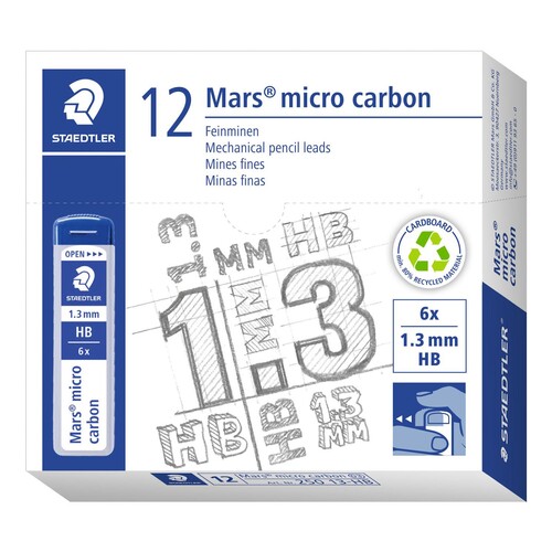 Feinminen Mars micro carbon 250 1,3mm Staedtler 25013-HB (DS=6 STÜCK) Produktbild Additional View 1 L