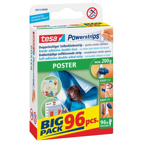 Posterstrips Big Pack bis 200g Haftkraft beidseitig klebend Tesa 58213-00000-03 (PACK=96 STÜCK) Produktbild Front View L