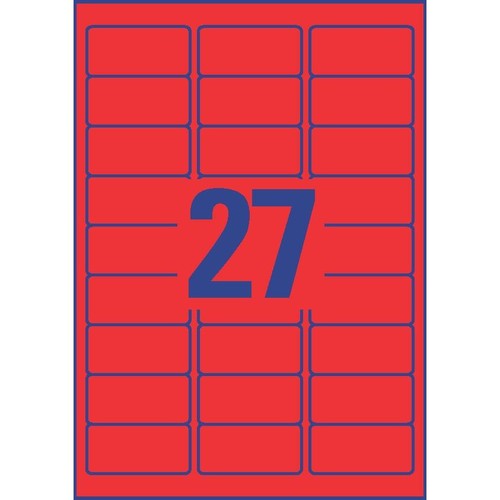 Etiketten Laser+Kopier 63,5x29,6mm auf A4 Bögen neonrot wiederablösbar Zweckform L6003-25 (PACK=675 STÜCK) Produktbild Additional View 2 L