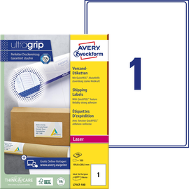 Versand-Etiketten Laser blickdicht 199,6x289,1mm auf A4 Bögen weiß Papier Zweckform L7167-100 (PACK=100 STÜCK) Produktbild