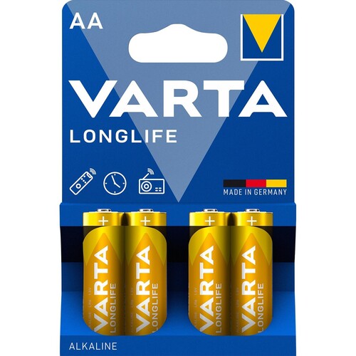 Batterien Longlife Extra Mignon AA 1,5V 1200mAh Varta 4106 (PACK=4 STÜCK) Produktbild Front View L