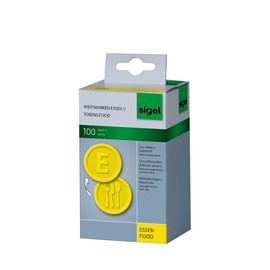 Wertmarken "Essen" Druck mit Motiv+E ø 25mm gelb Kunststoff Sigel WM002 (PACK=100 STÜCK) Produktbild
