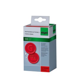 Wertmarken "Getränke" Druck mit Motiv+G ø 25mm rot Kunststoff Sigel WM006 (PACK=100 STÜCK) Produktbild