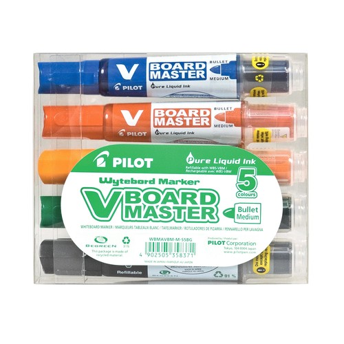Whiteboardmarker WBMAVBM-MC-S5BG V-Board Master Etui 2,2-5,2mm Keilspitze sortiert Pilot 5081S5BG (ETUI=5 STÜCK) Produktbild