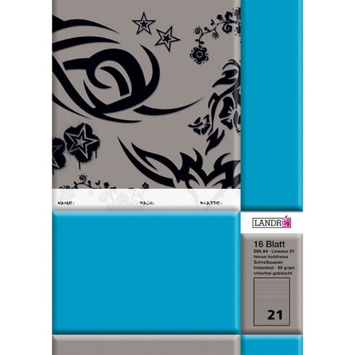 Heft starker Deckel A4 Lineatur 21 liniert 16Blatt 80g holzfrei weiß Landré 100050035 Produktbild Additional View 1 L