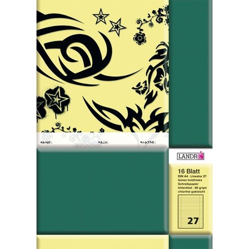 Heft starker Deckel A4 Lineatur 27 liniert Rand links+rechts 16Blatt 80g holzfrei weiß Landré 100050041 Produktbild Front View L