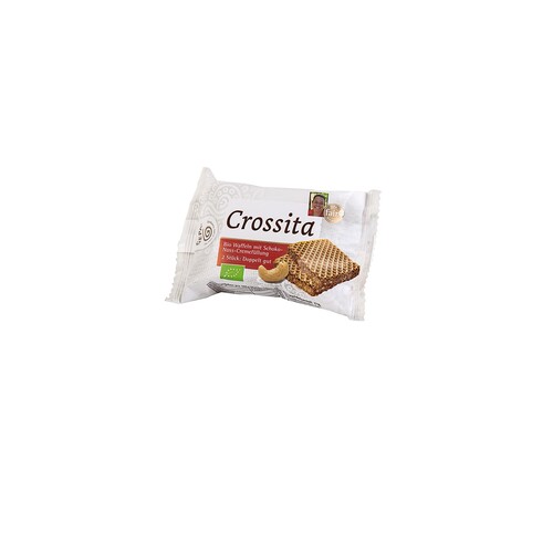 Waffelschnitte BioCrossita mit Schokolade + Cashewkerne GEPA 8911936 (PACK=40 GRAMM) Produktbild Front View L