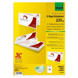 Klapp-Visitenkarten Inket+Laser+Kopier 85x55mm 225g weiß beidseitig bedruckbar Sigel LP838 (PACK=50 STÜCK) Produktbild