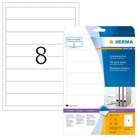 Rückenschilder zum Bedrucken 34x192mm kurz schmal auf A4 Bögen weiß selbstklebend Herma 5160 (PACK=200 STÜCK) Produktbild