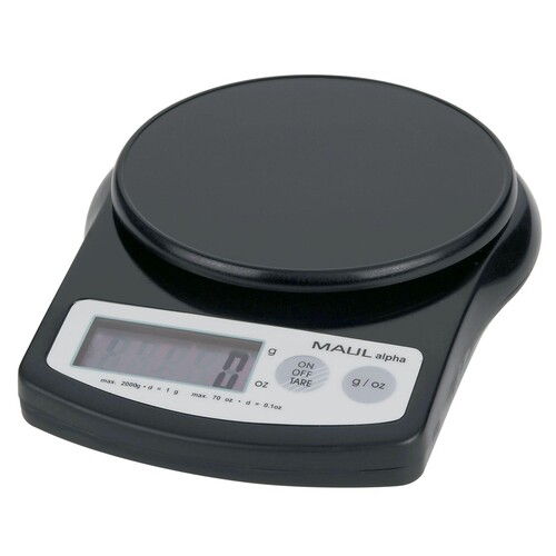 Briefwaage MAULalpha bis 2000g 1g-Teilung schwarz Batteriebetrieb Maul 16420-90 Produktbild Front View L