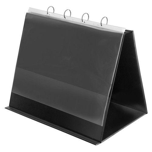 Tisch-Flip-Chart Aufstellringbuch mit 10 Hüllen A3 quer 4Ringe Ringe-Ø30 schwarz PVC mit Ledernarbung Veloflex 4132280 Produktbild Front View L