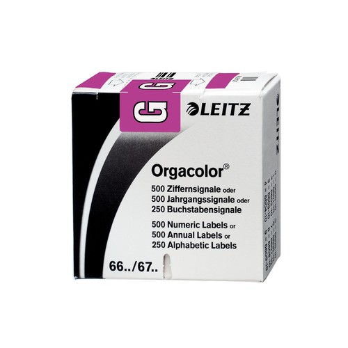 Buchstabensignale G Orgacolor auf Rolle 30x23mm violett selbstklebend Leitz 6616-10-00 (SCH=250 STÜCK)