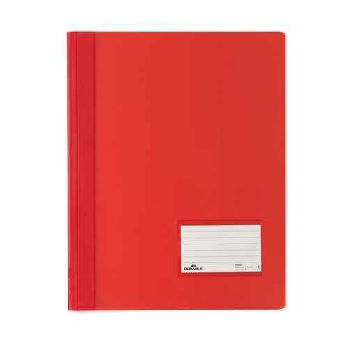 Schnellhefter Duralux transluzent mit Beschriftungsfenster und Innentasche A4 überbreit rot Durable 2680-03 Produktbild Front View L